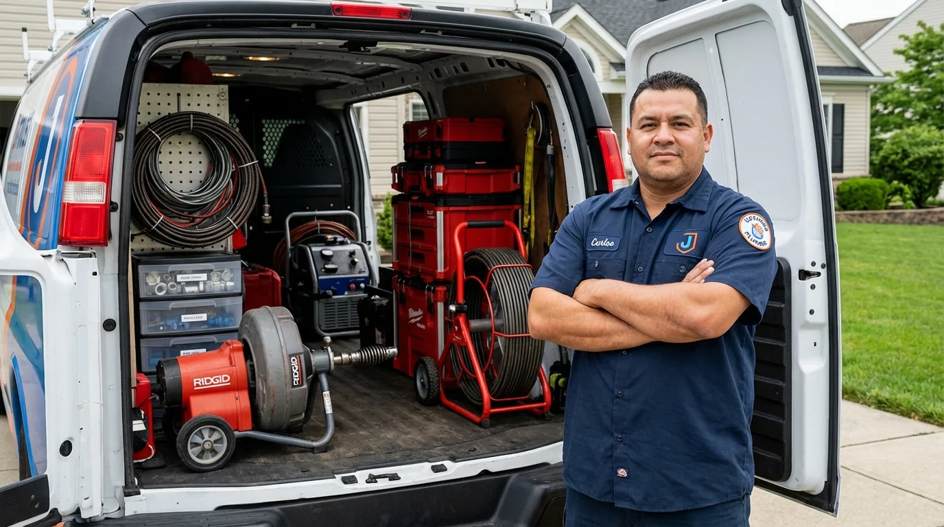 Professional drain cleaning equipment and Johns Plumbing LLC plumber in Pembroke