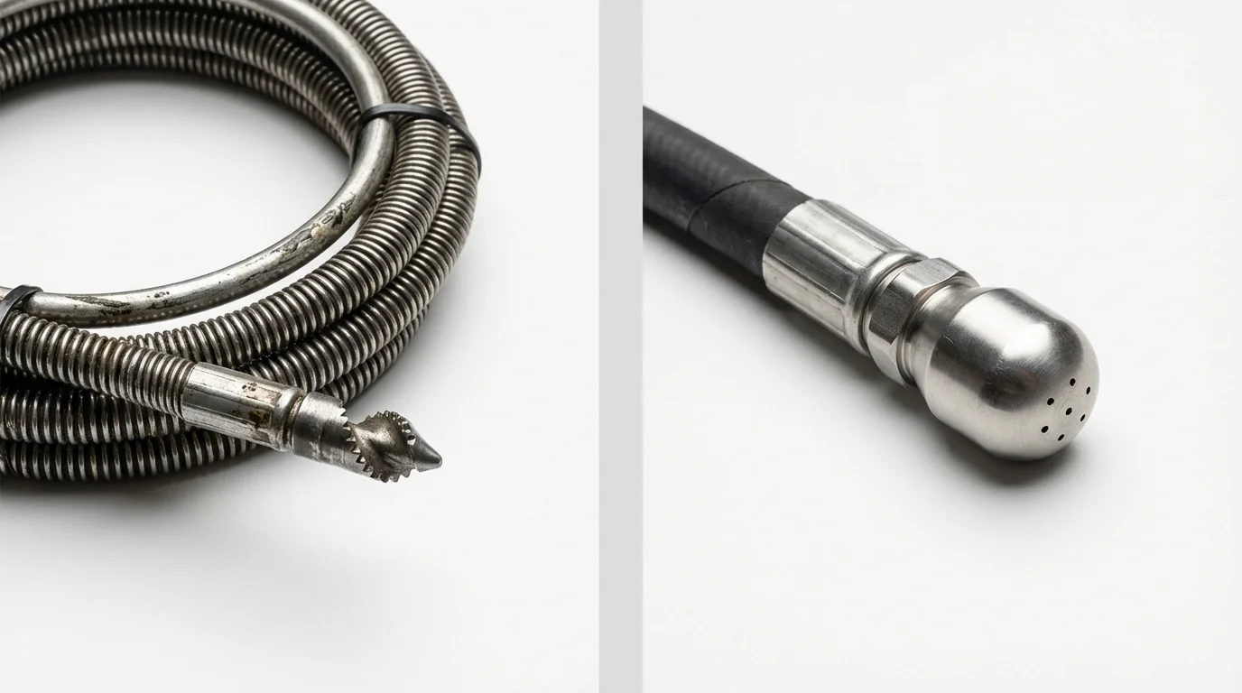 Drain snake cable and hydro jetting nozzle used for drain cleaning in Pembroke, GA